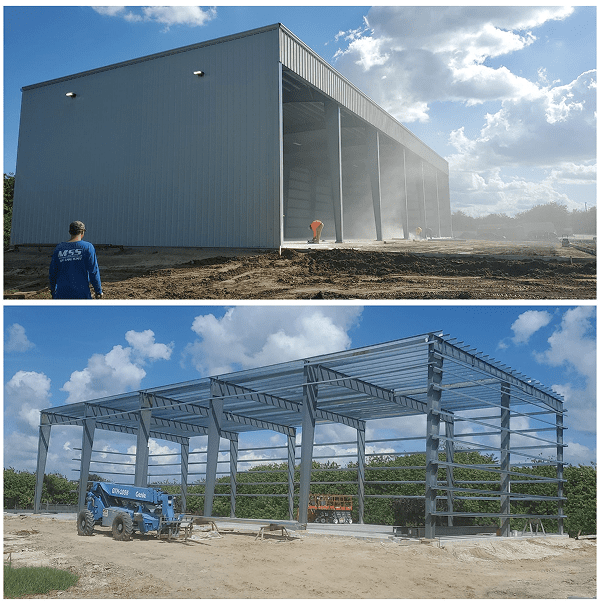 Warehouse construction under blue sky