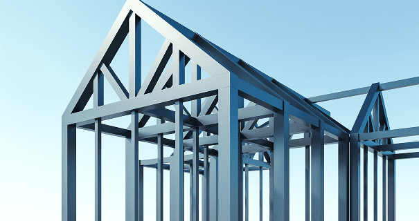 Construction of a metal-framed building.
