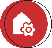 Red circle with home and gear